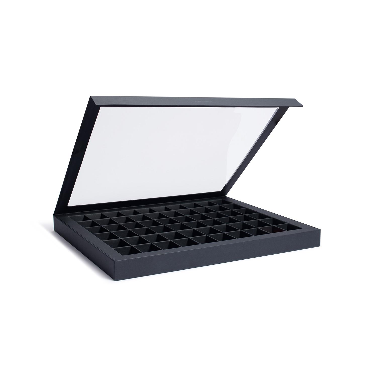 Showcase collector's box with 60 compartments, black