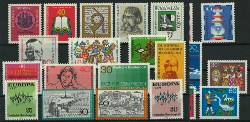Germany Year Sets 1972 SG1612-1646 - 29 Stamps (+ 6 defs; 2 MS)