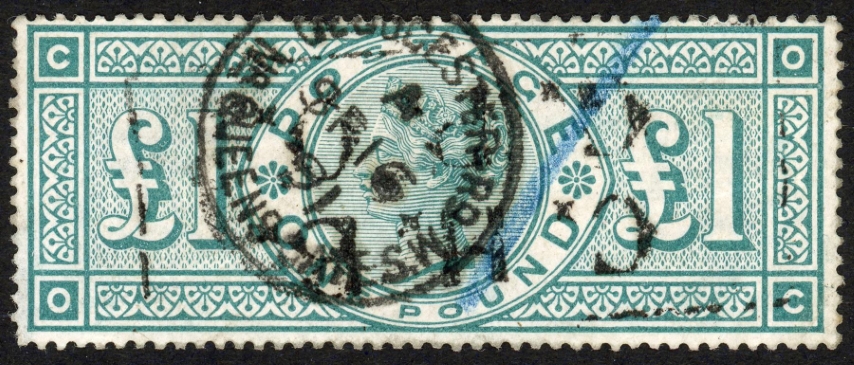 SG212wi 1891 £1 green, OC, wmk INVERTED with 1891 London cds