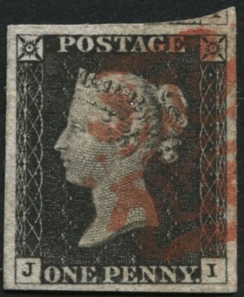 SG2 1d Black plate 6 JI Red Maltese cross large margins showing